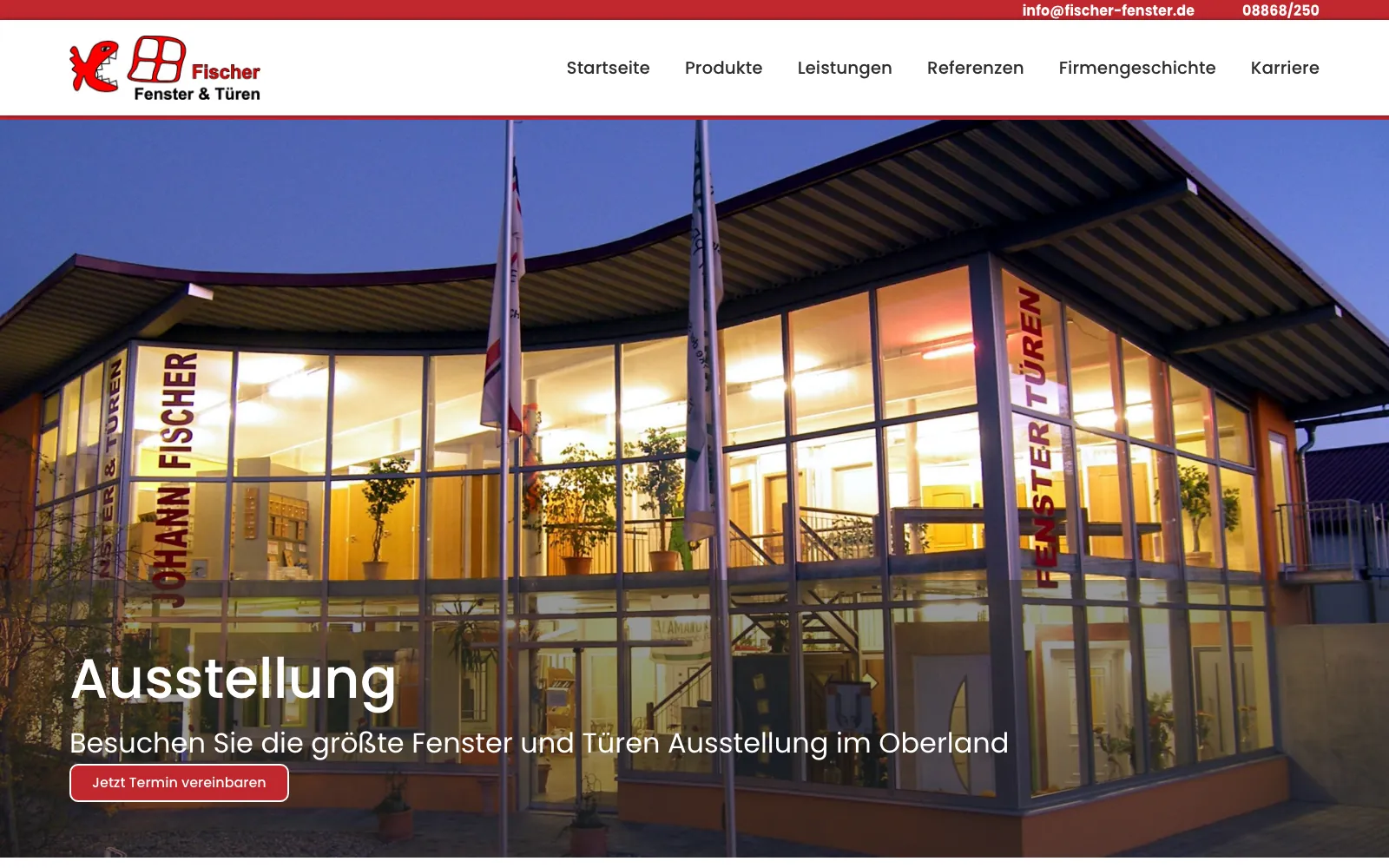 Detailansicht der Website von Fischer Fenster