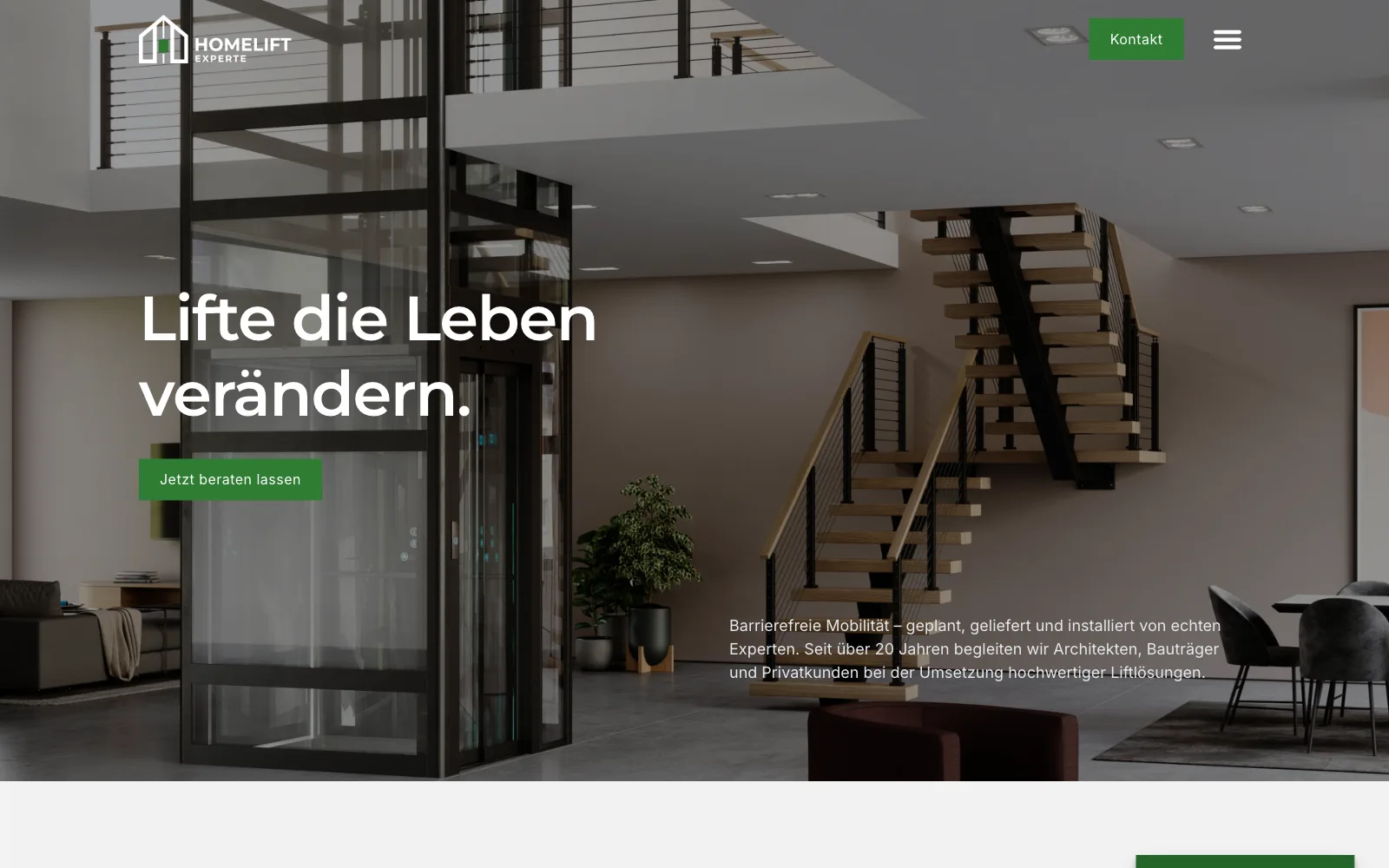 Detailansicht der Website von Homelift Experte