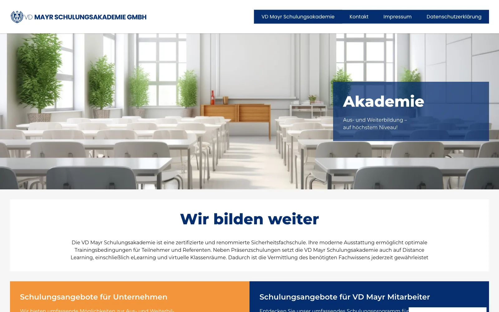 Detailansicht der Website von VD Mayr Akademie